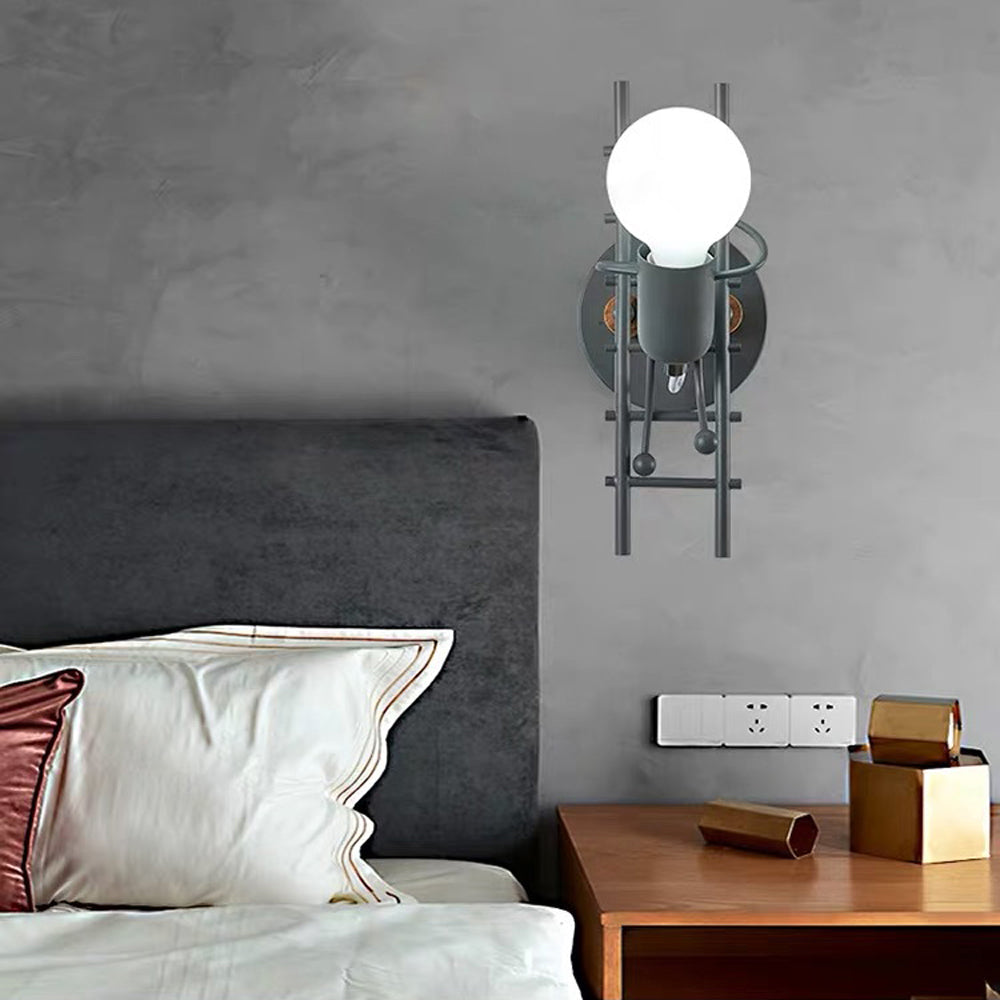 Industrial Metal And Wood Wall Light With Grey White Or Green Finish