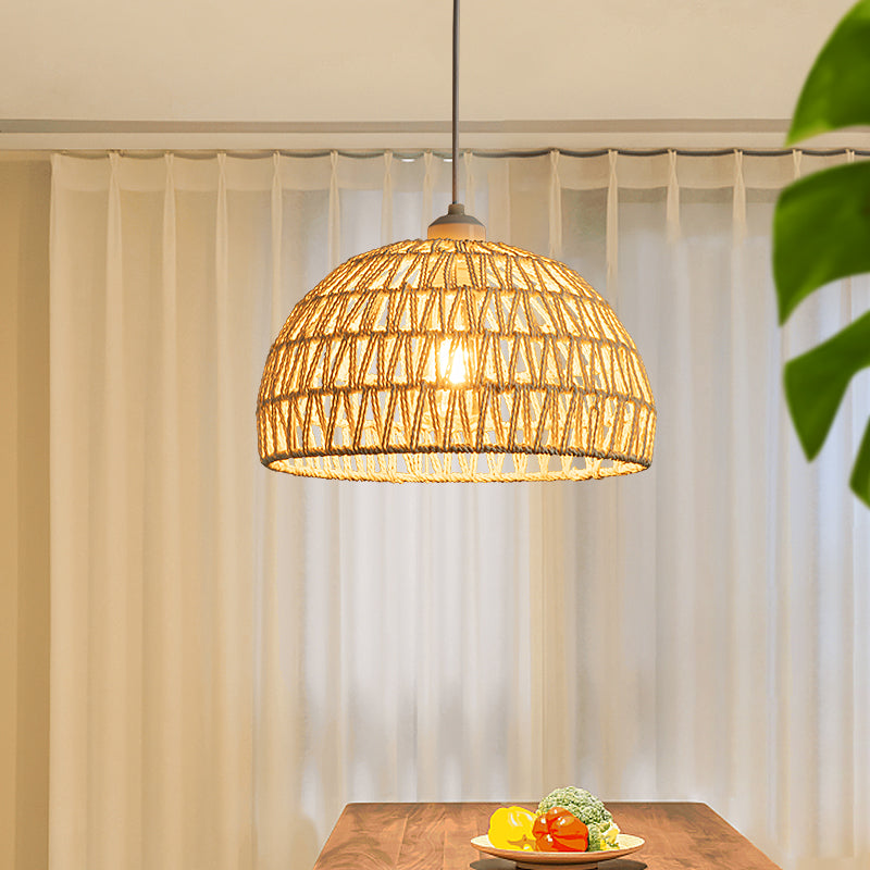 Boho LED Pendant Light With Wood Rattan Warm Glow