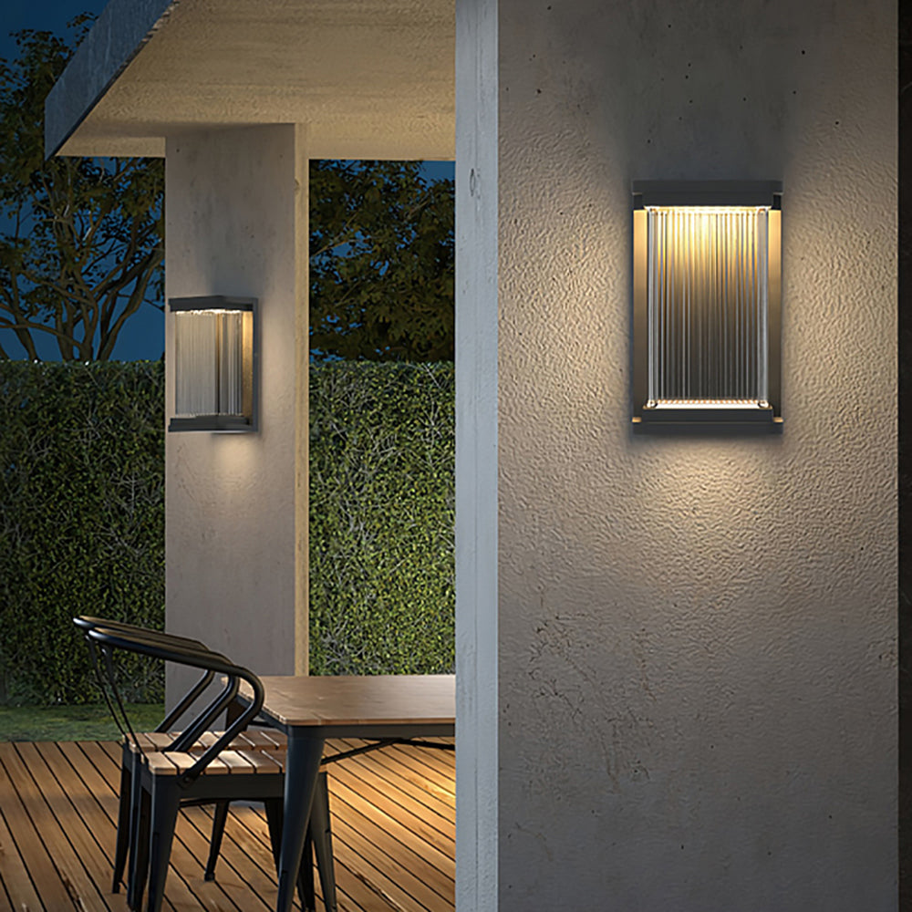 Rectangular Glass Outdoor Wall Light Matte Black With Warm Glow