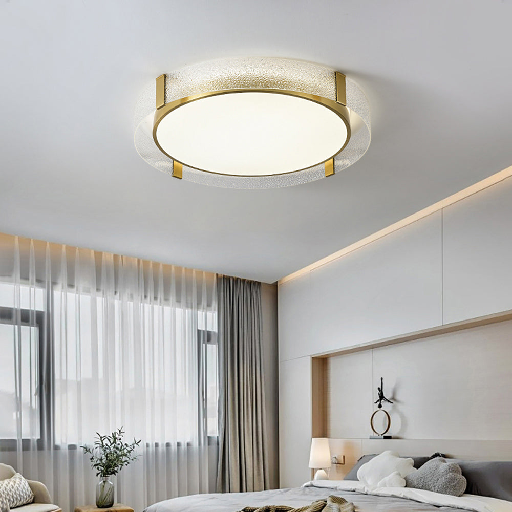 Round Gold Metal And Glass Flush Mount Ceiling Light