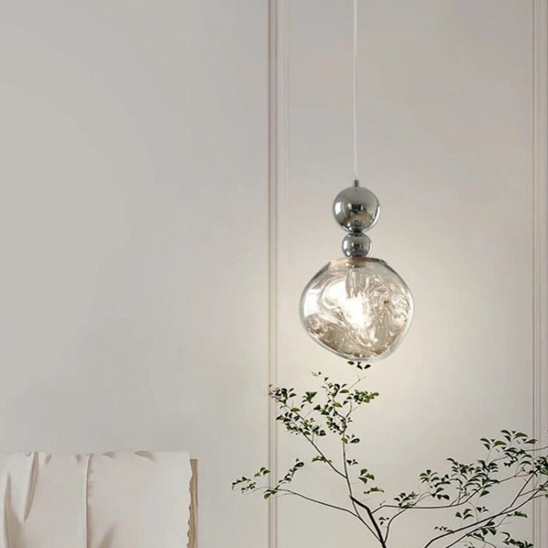 Chrome Retro LED Pendant Light With Glass Shade Ambient Glow