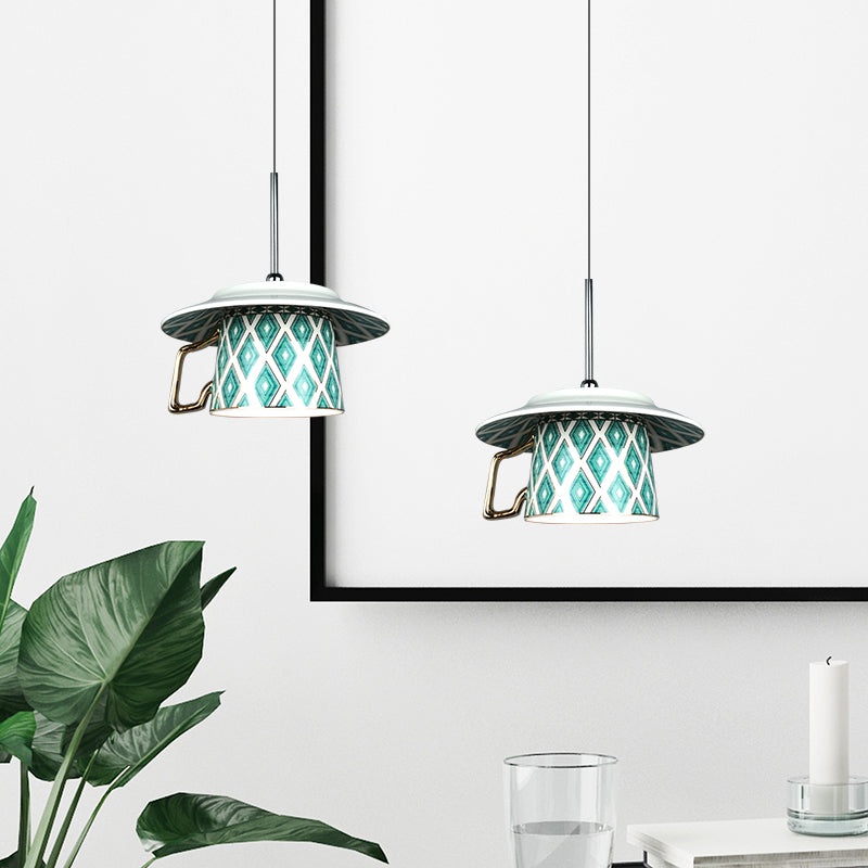 Vintage Argyle Cup Ceramic Pendant Light For Bedroom