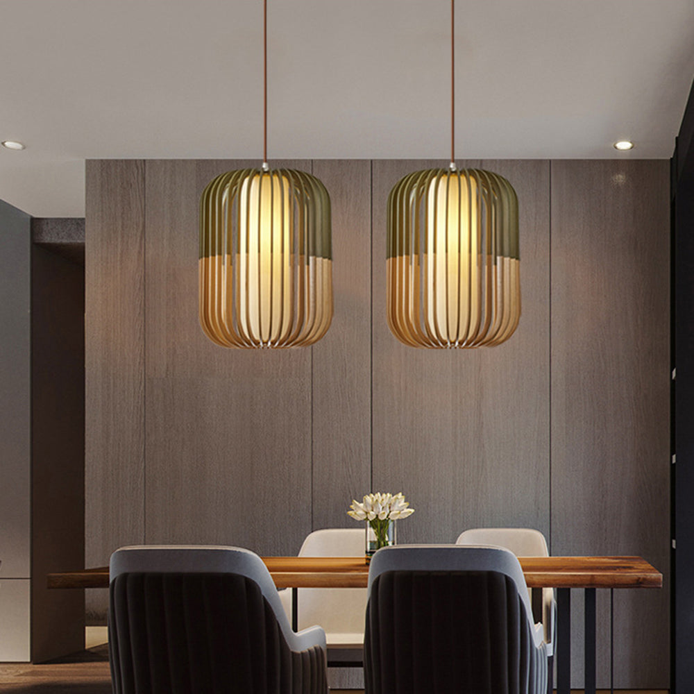 Wood Pendant Light With Adjustable Three Color Ambiance