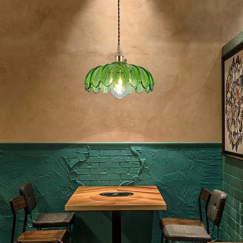 Retro Led Pendant Light With Colorful Glass Flower
