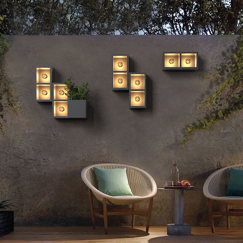 Modern Cube Outdoor Wall Light Black Metal And Glass