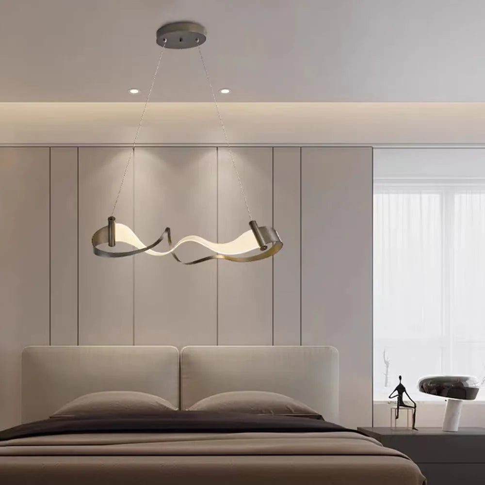 Gold Metal Pendant Light With Elegant Wave Design