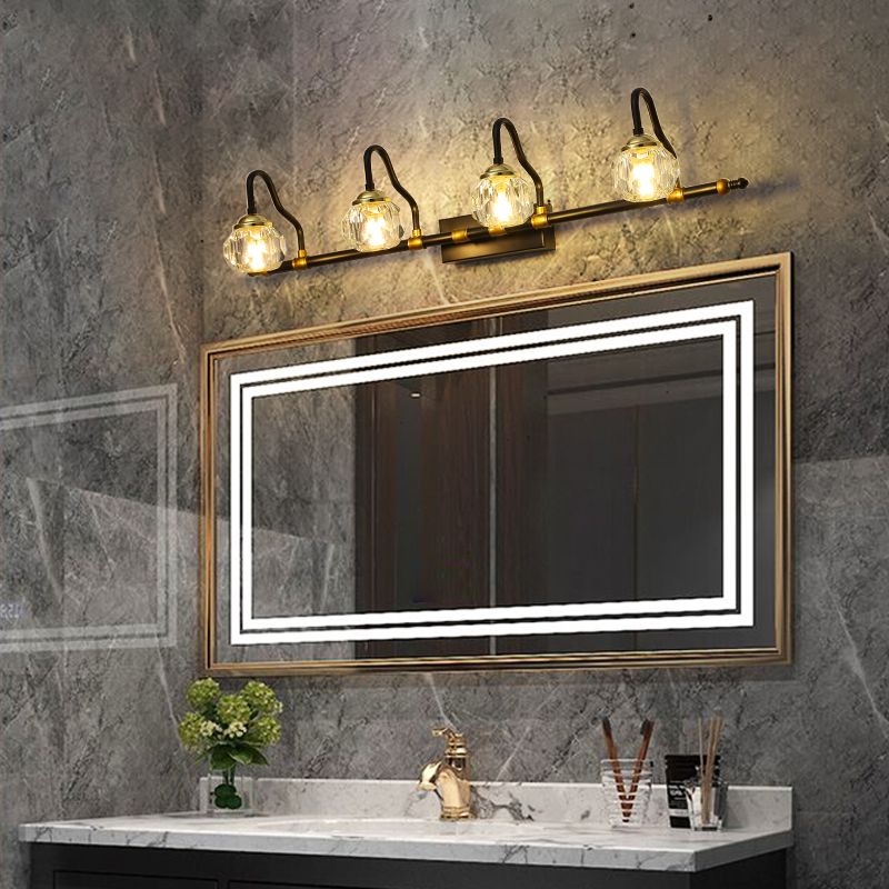 Crystal Globe Vanity Wall Light Black Finish Bathroom