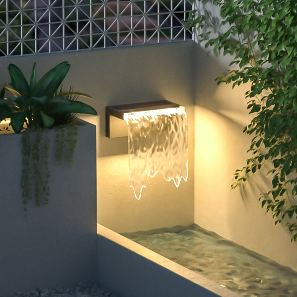 Water Texture Solar Outdoor Wall Light Black Metal