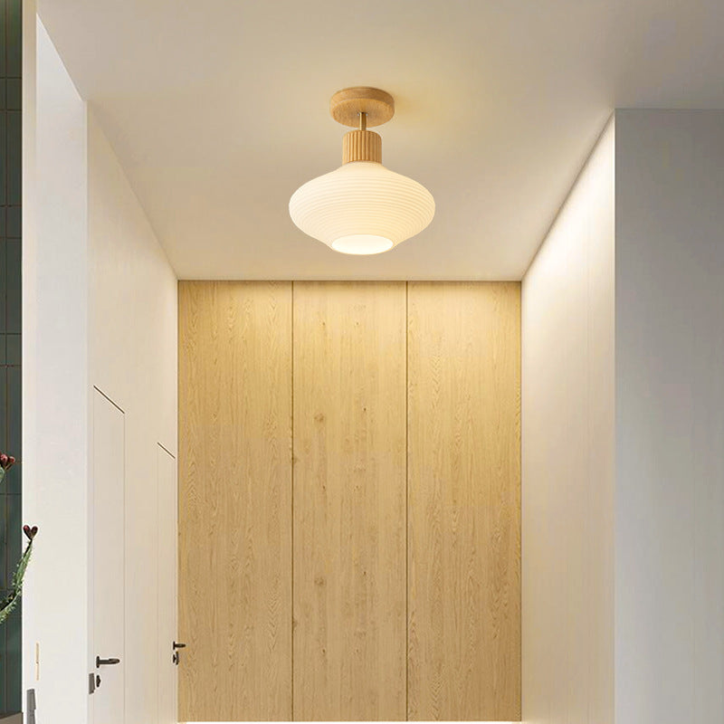 Walnut Wood Minimalist Flush Mount Ceiling Light for Hallways