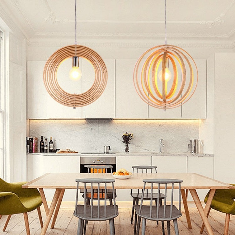 Japanese LED Pendant Light With Wood and Metal Finish