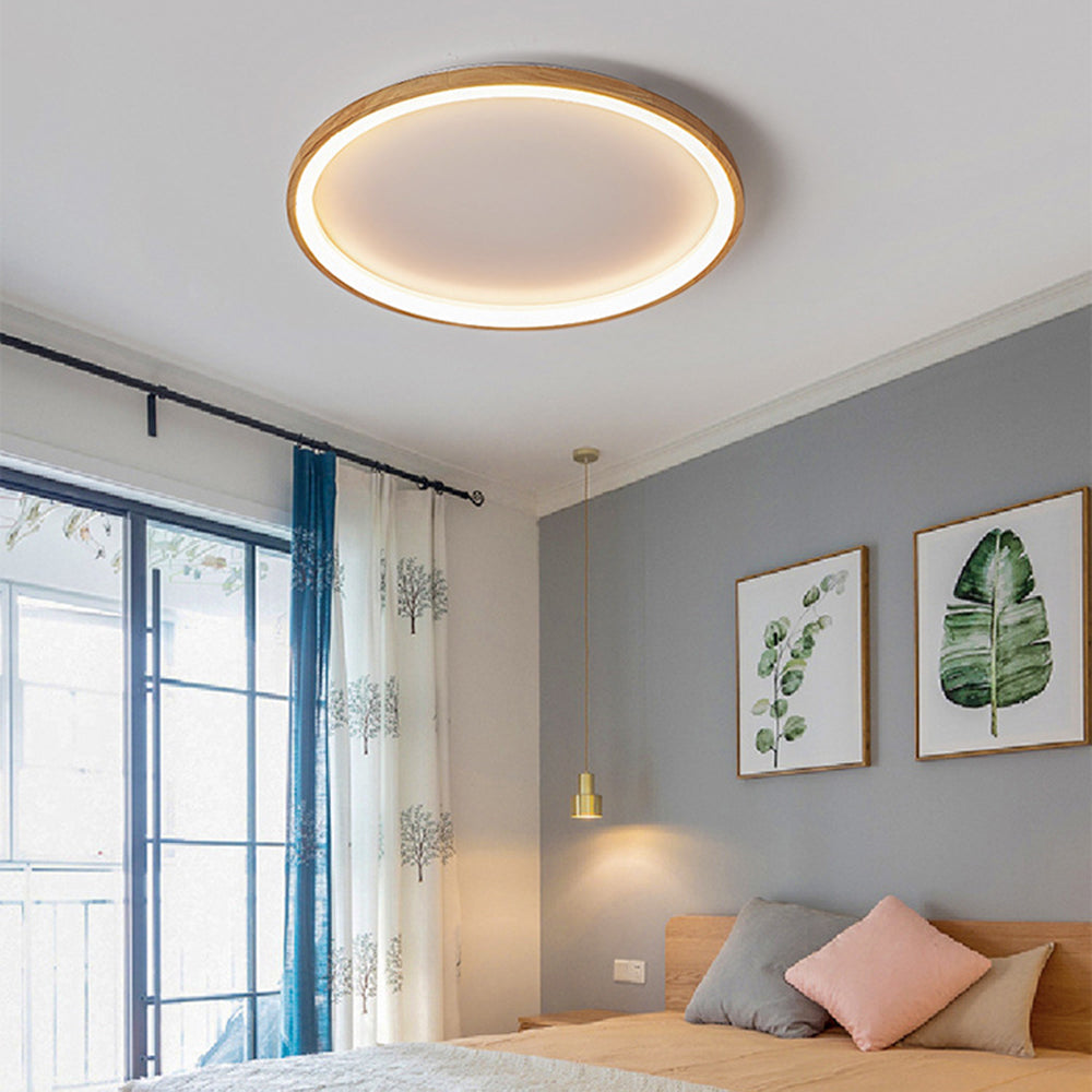 Wooden Halo Flush Mount Ceiling Light With Three Colour Temperatures