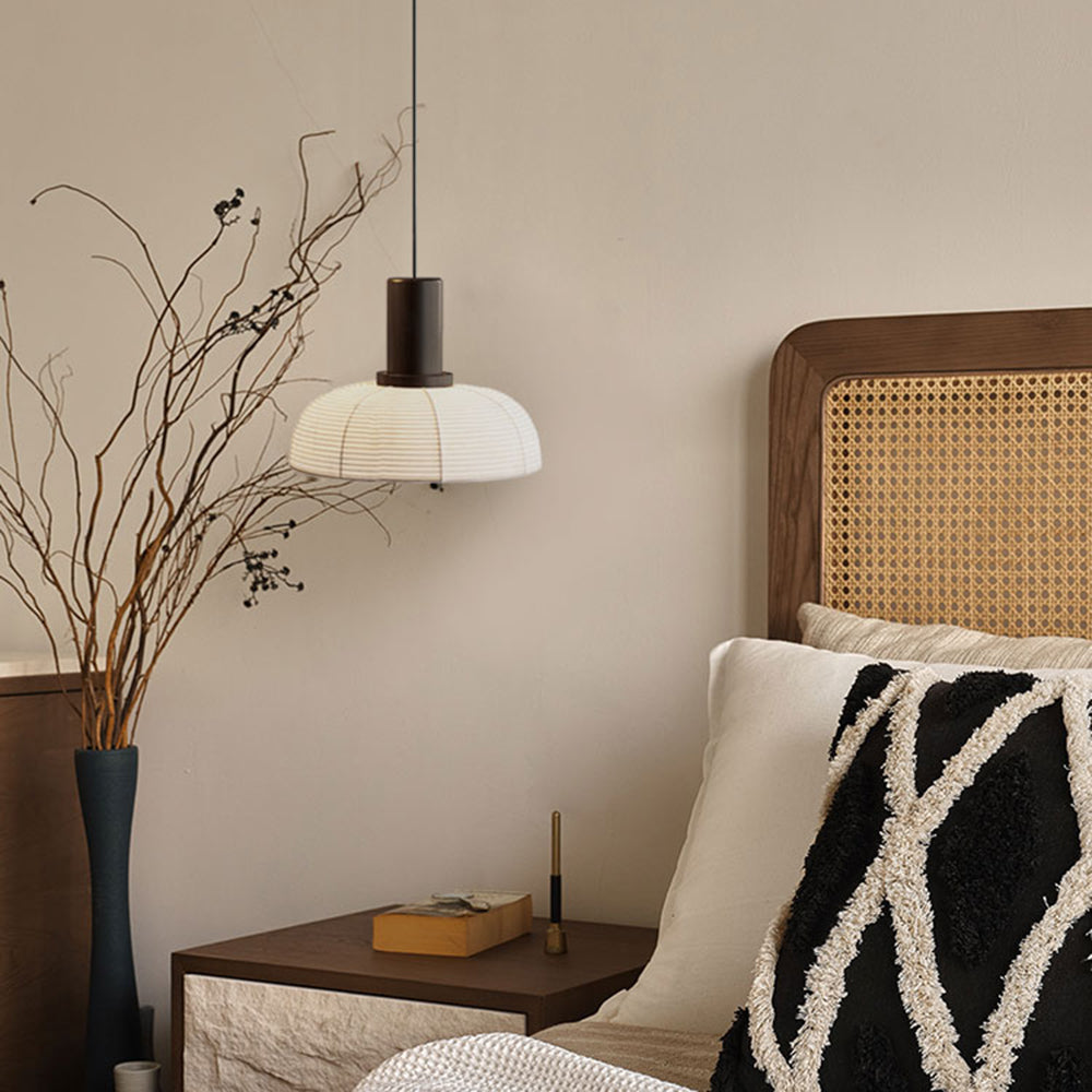 Vintage Fabric And Metal Pendant Light With Double Bowl