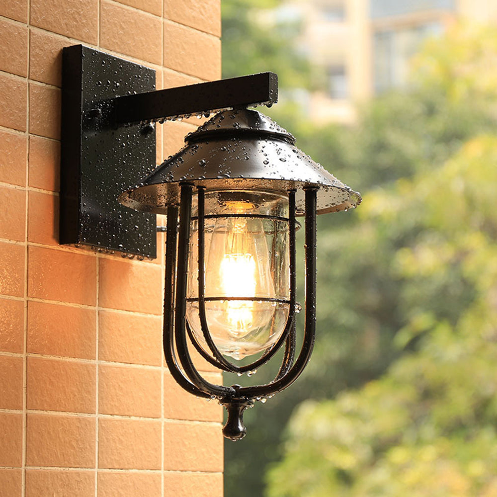 Vintage Lantern Outdoor Wall Light Black Metal