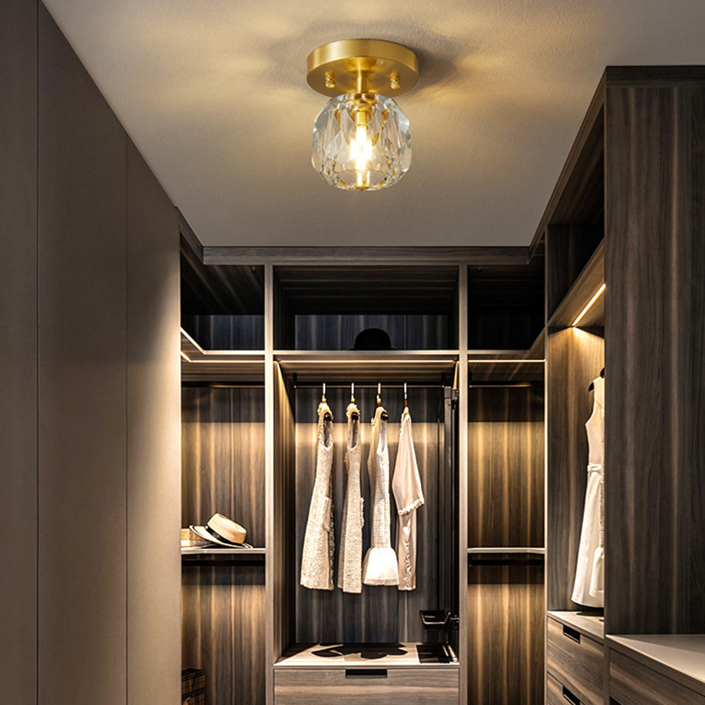 Aurora Luxe Diamond Metal Flush Mount Ceiling Light Gold Finish