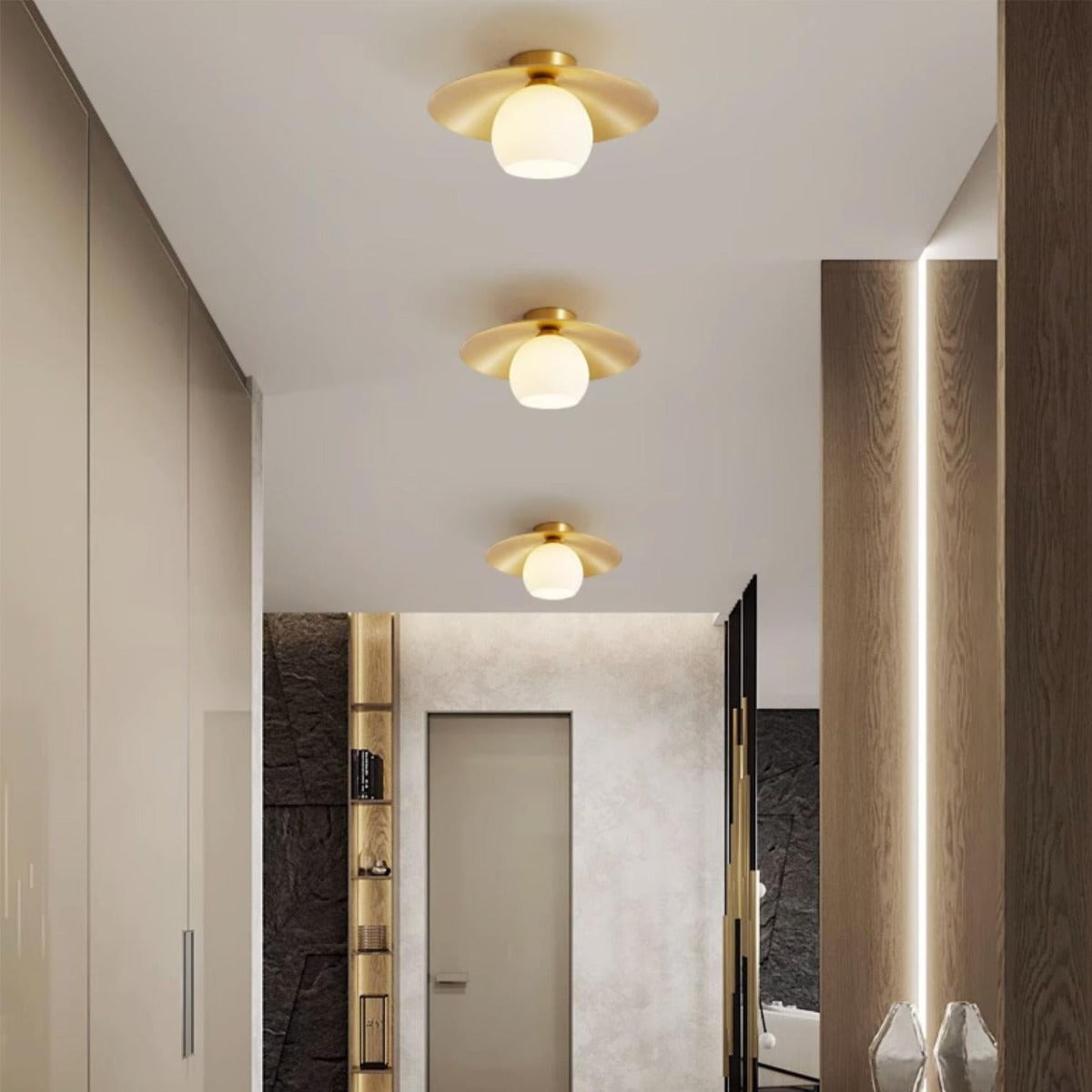 Auric Nordic Retro LED Flush Ceiling Light With Metal And Glass
