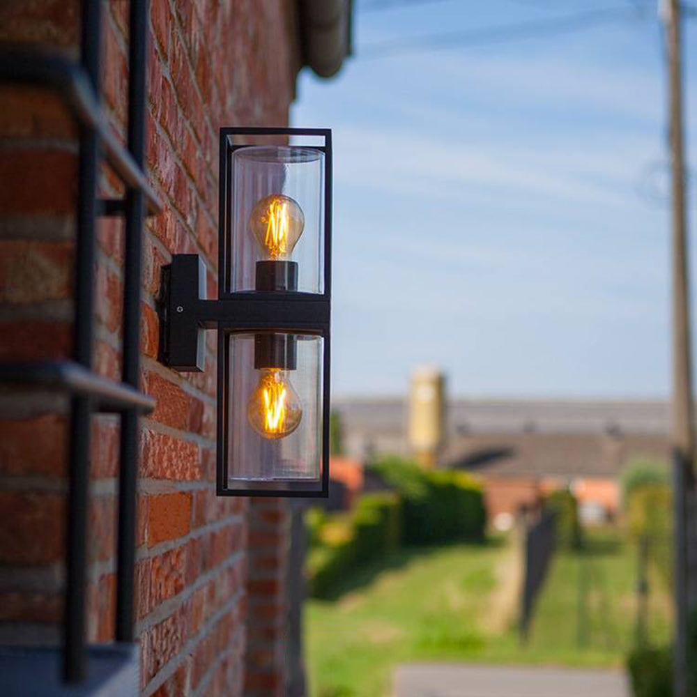 Modern Black Metal Outdoor Wall Light Rectangular