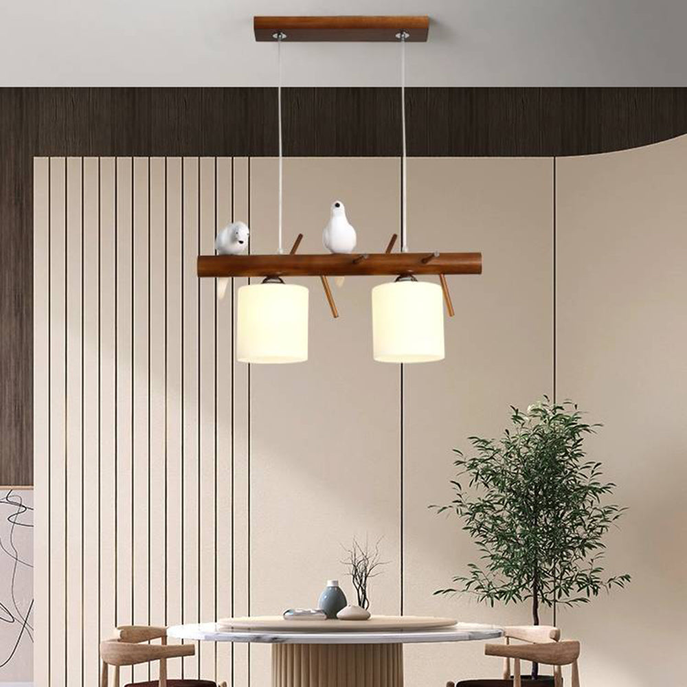 Wooden Bird Pendant Light With Dual Heads And Soft Glow