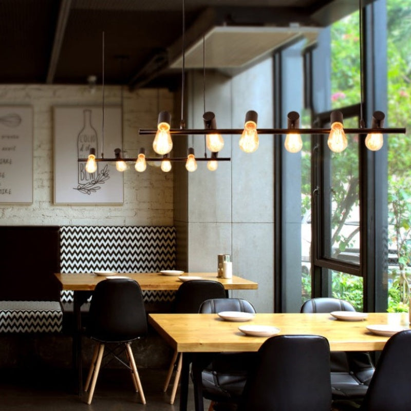 Industrial Vintage Black Metal LED Chandelier For Dining Room Or Bar