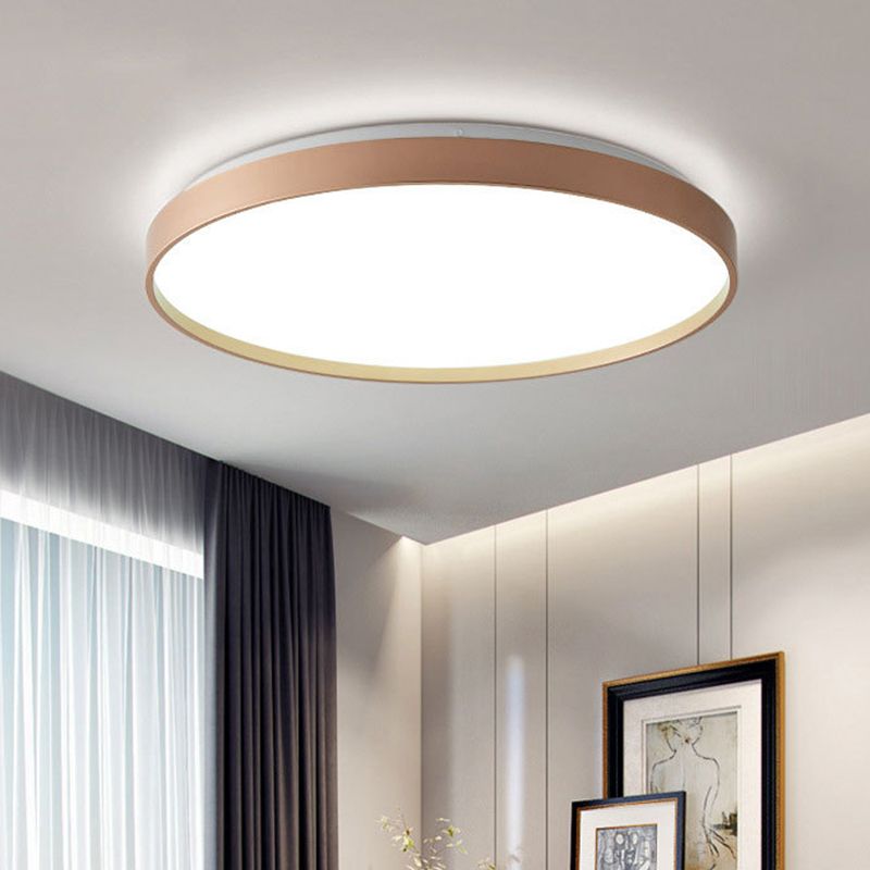 Round Metal Flush Mount Ceiling Light Dimmable White Grey Gold Finish