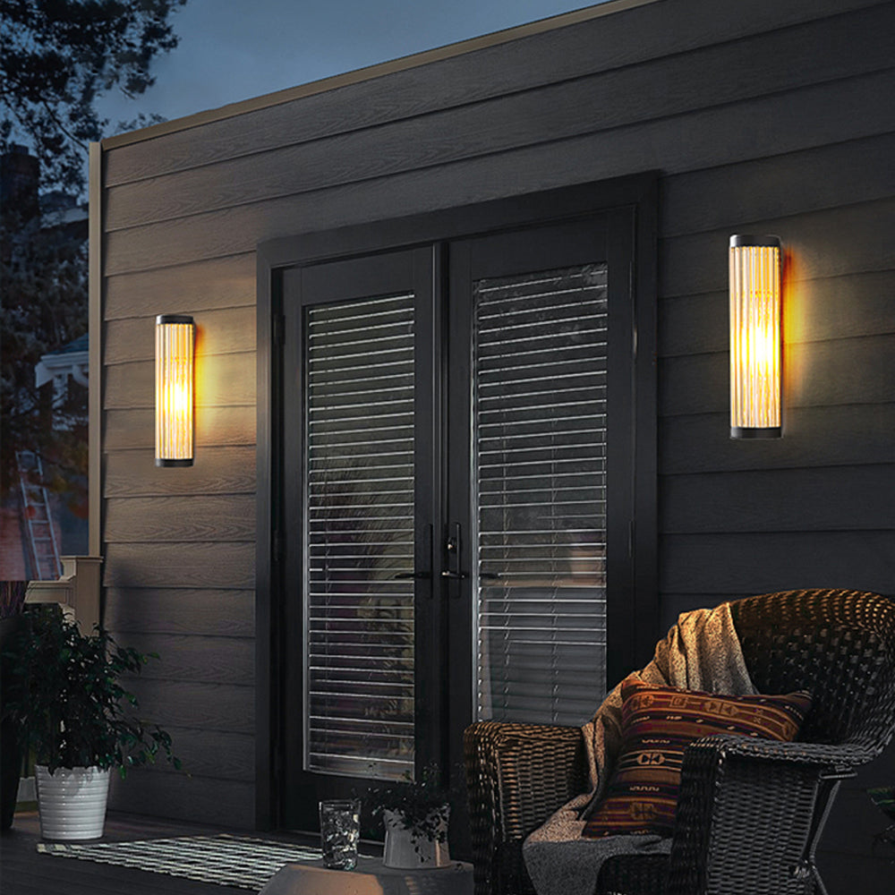 Modern Semi Cylindrical Outdoor Wall Light With Black Metal And Glass