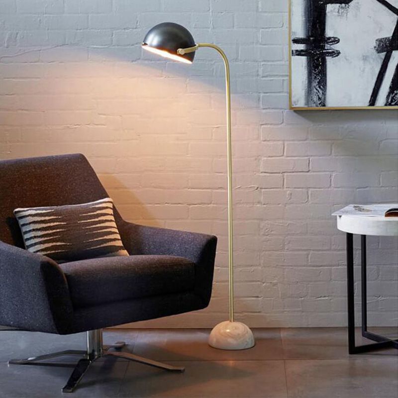 Black Semi Circular Arc Floor Lamp With Marble Base