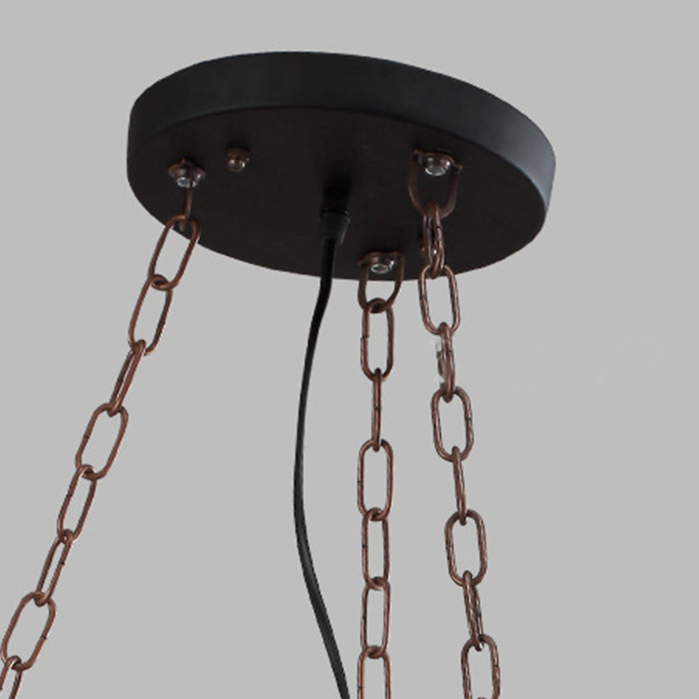 Vintage Six-Head Metal And Wood Pendant Lamp Ambience