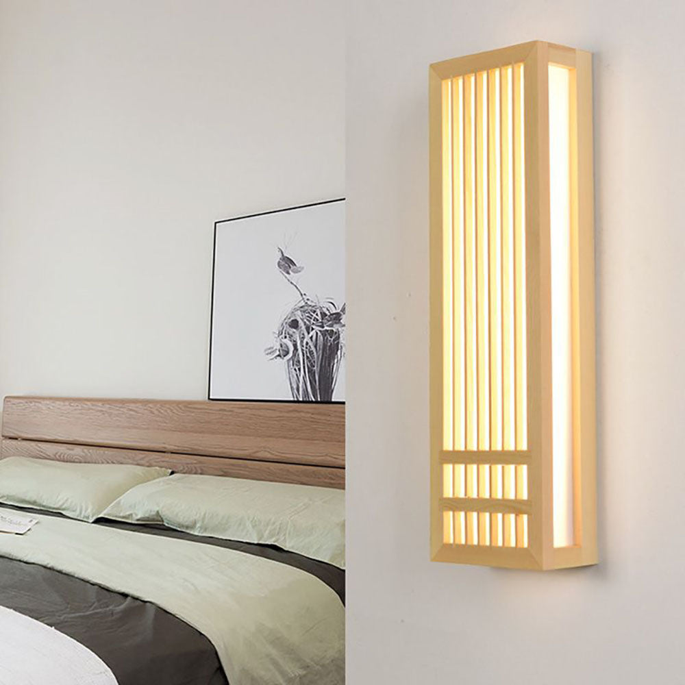 Havenwood Rustic Wood Wall Lamp Rectangular Bedroom Light