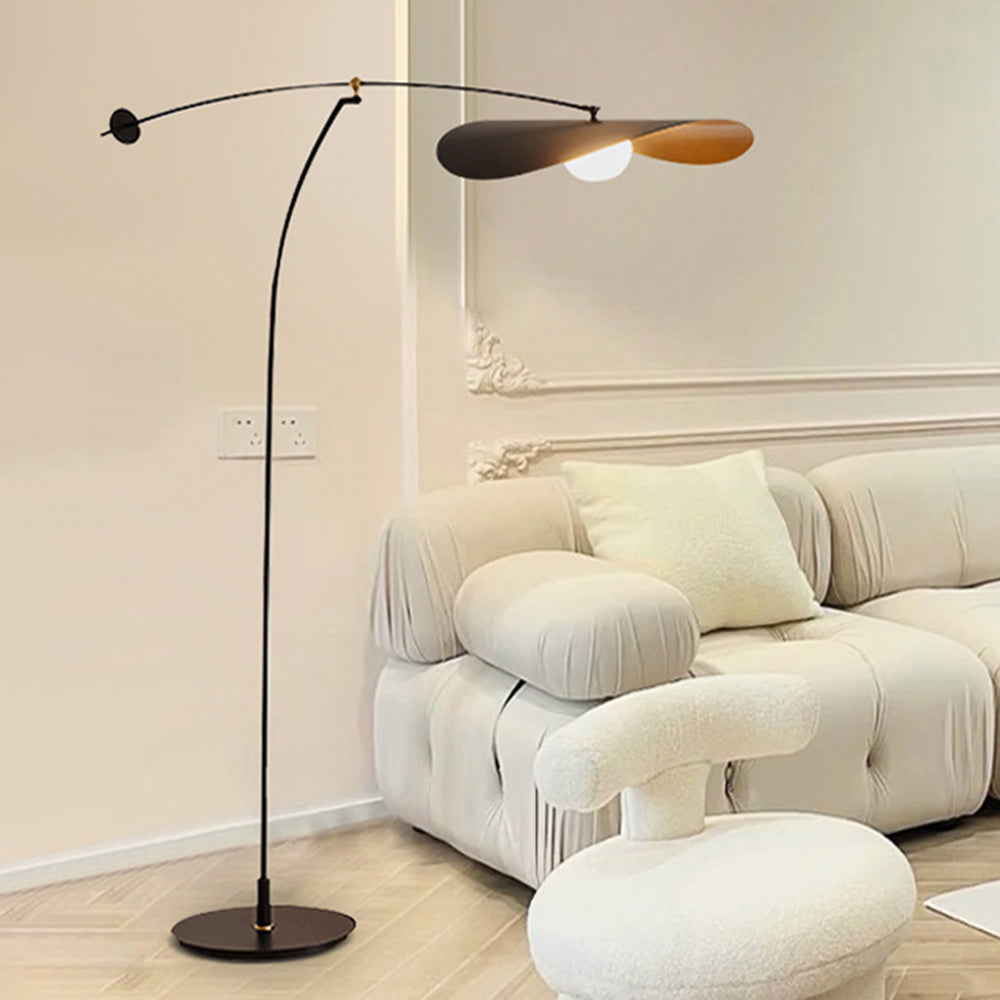 Minimalist Hat Shade Floor Lamp In Brushed Metal