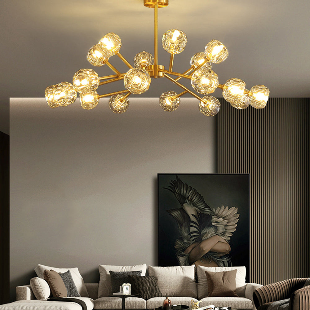 Gold Metal Pendant Light With Crystal Shade