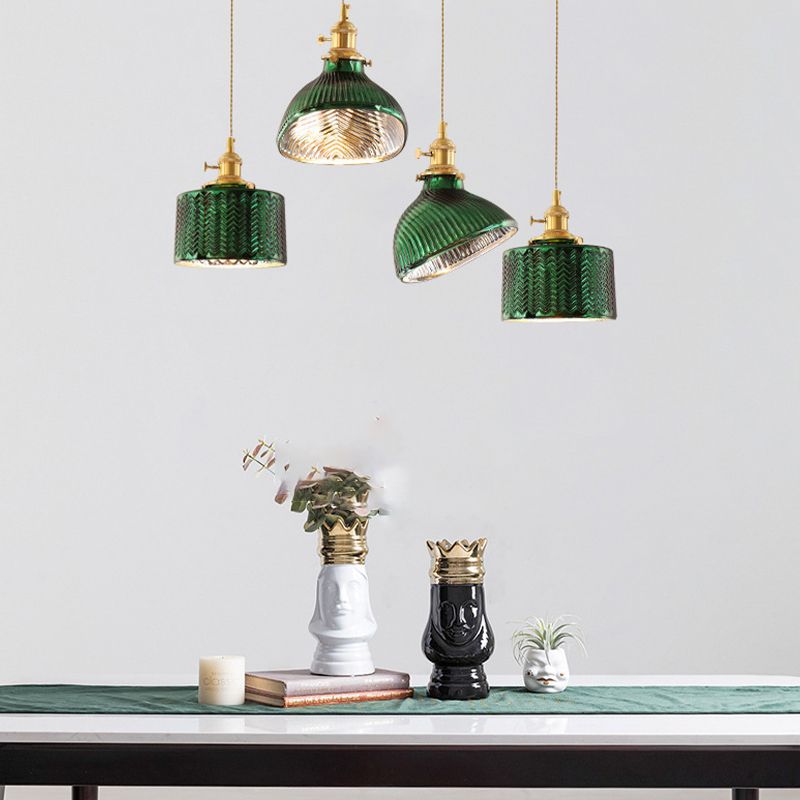 Retro LED Pendant Light For Dining Room Green Glass