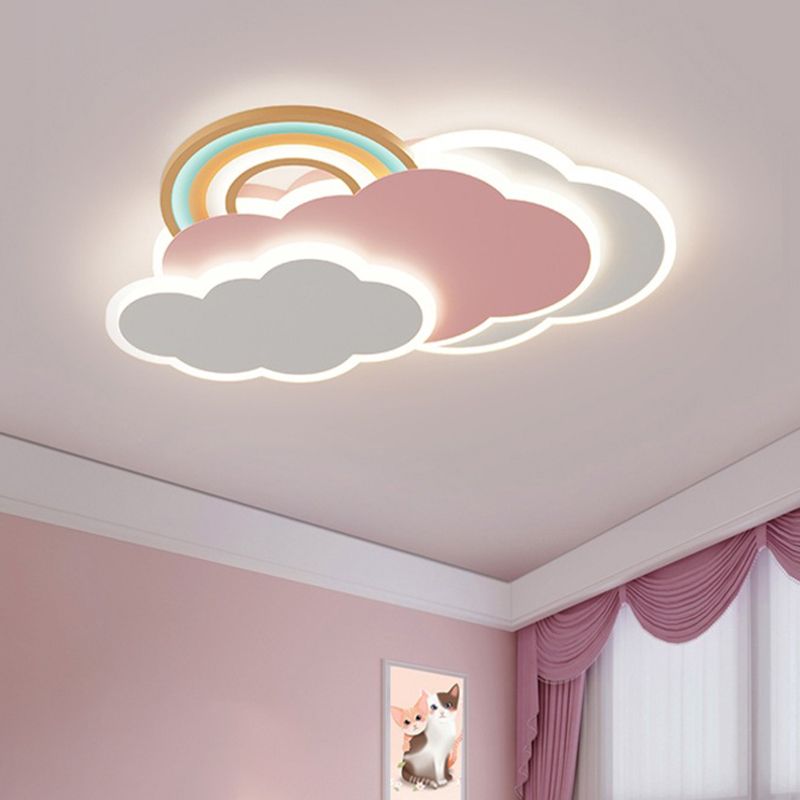 Cloud Rainbow Flush Mount Ceiling Light Three Colour Change Pink White