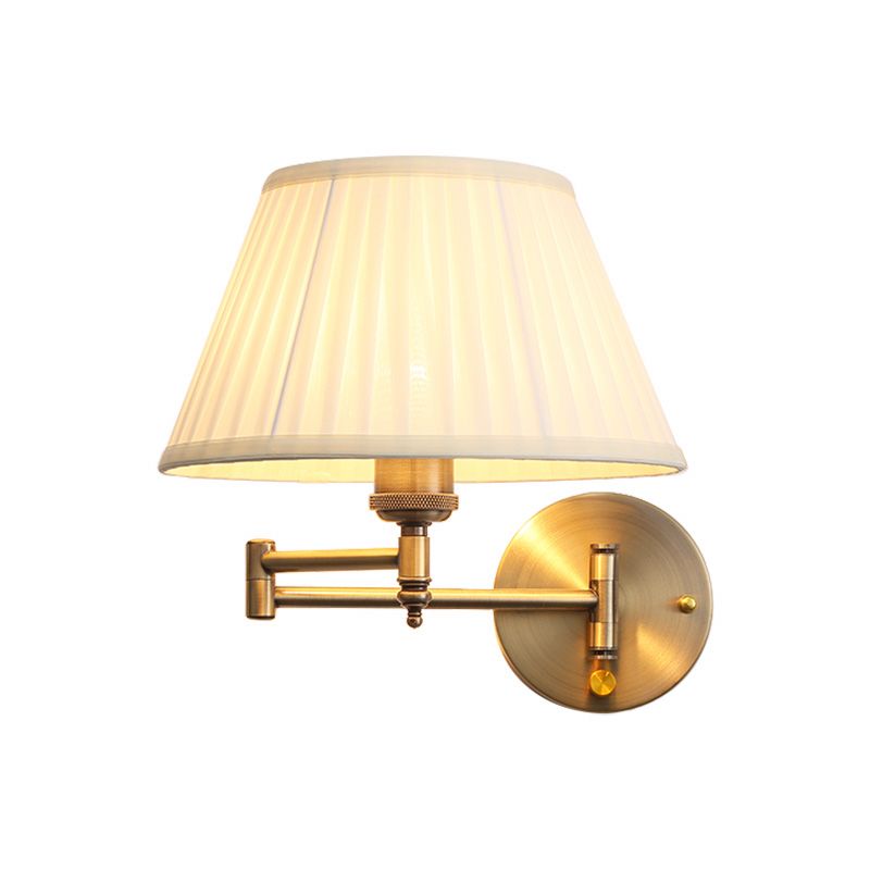 Vintage Pleated Fabric Wall Lamp White Beige Adjustable For Bedroom