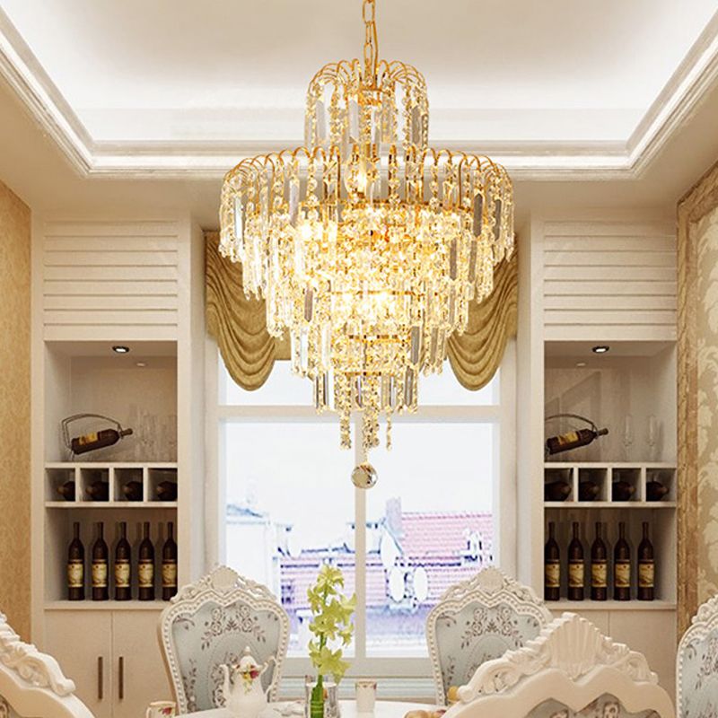 Aurora Five Layer Tassel Crystal Gold Chandelier