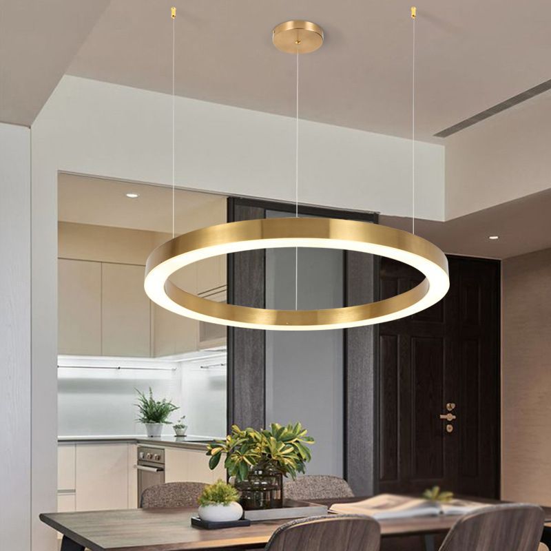 Suspension Luminaire Anneau Métal Doré Éclairage Moderne Élégant
