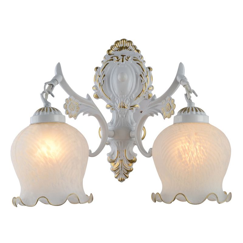 Vintage Flower Wall Lamp With Metal And Glass White Bronze Finish