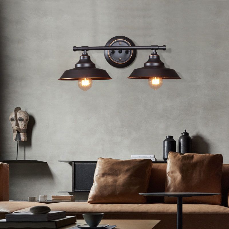 Retro Cast Metal Bowl Wall Lamp Black Finish