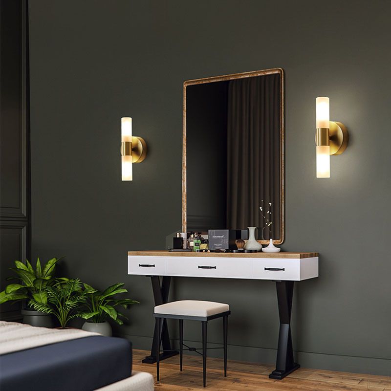 Gold Cylindrical LED Wall Light Dimmable Metal Finish