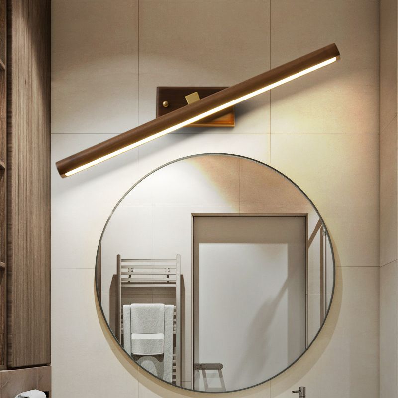 Wooden Vanity Wall Lamp With Rotating Mirror