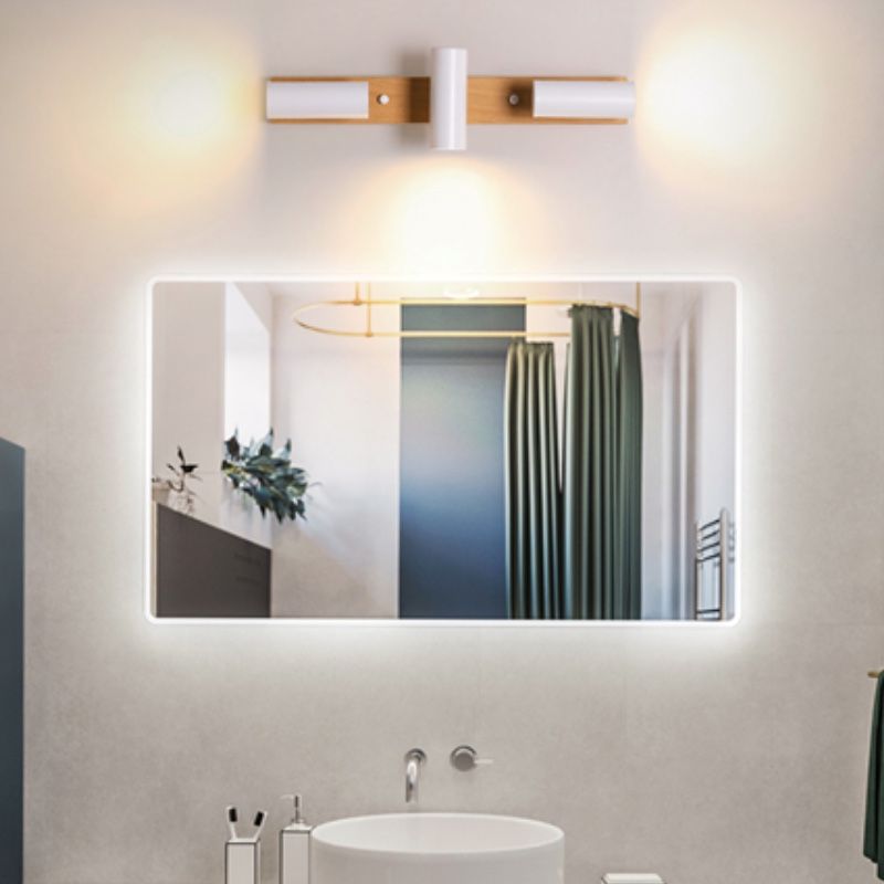 Rotatable Vanity Spotlight Wall Light With Mirror Front Wood And Metal