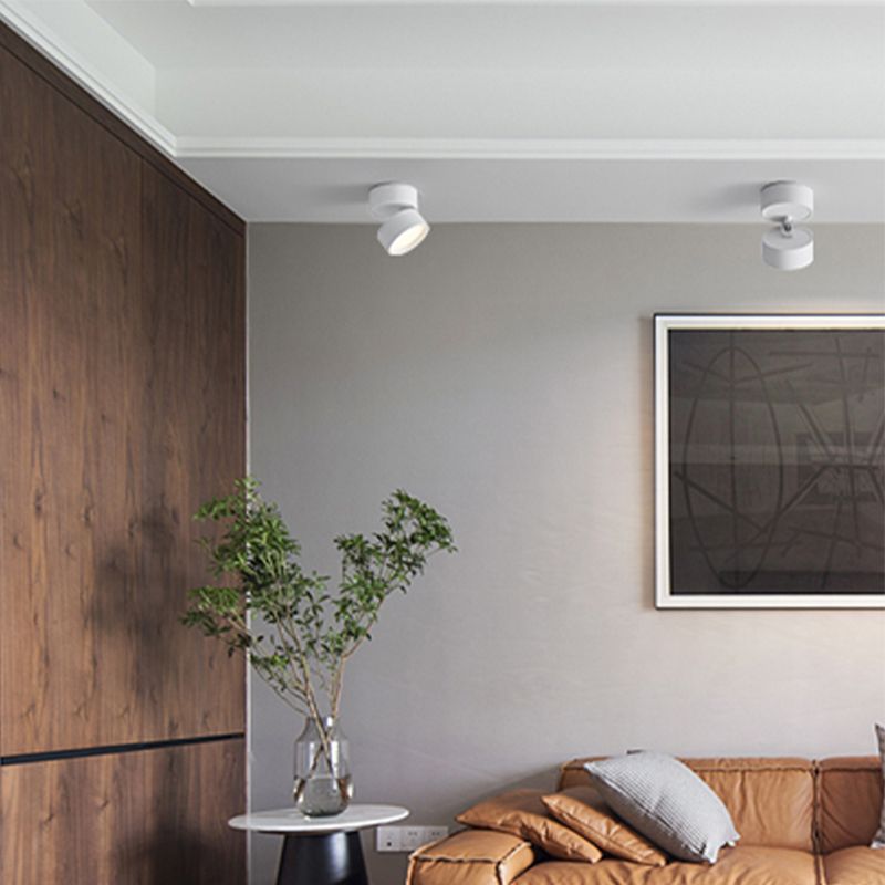 Cylindrical Flush Mount Ceiling Light Black And White For Hallway