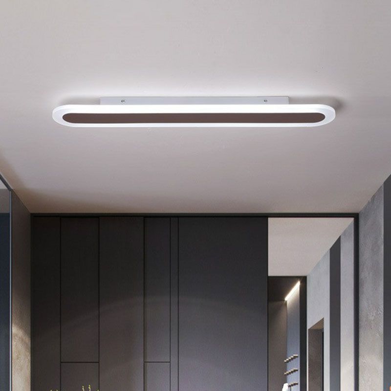 Oval Minimalist Flush Mount LED Ceiling Light With White And Coffee Finish