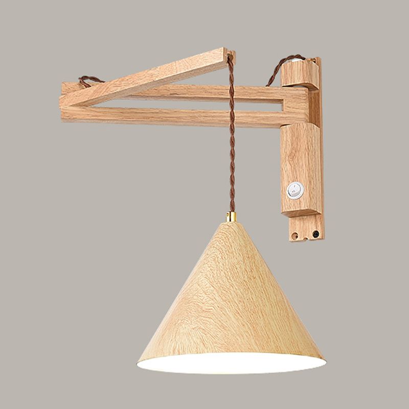 Walnut Wood Adjustable Wall Lamp With Antique Metal Finish