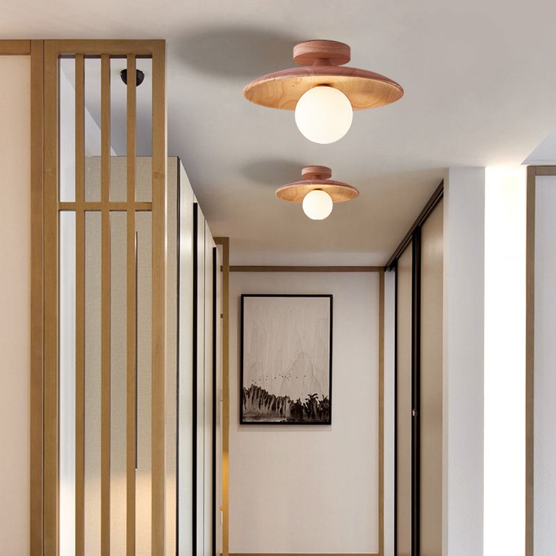 Walnut Wood Bubble Hat Flush Mount Ceiling Light