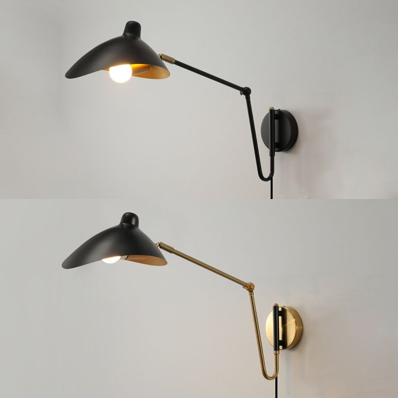 Industrial Swing Arm Vanity Wall Lamp In Black And Antique Gold