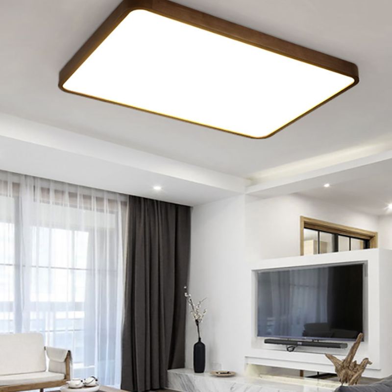 Modern Walnut Geometric LED Flush Mount Ceiling Light