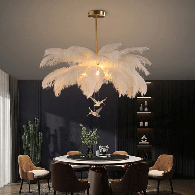 Contemporary Ostrich Feather Chandelier White