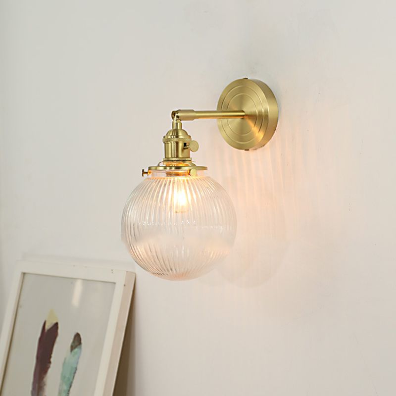Gold Floral Glass Globe Vanity Wall Light For Bedroom