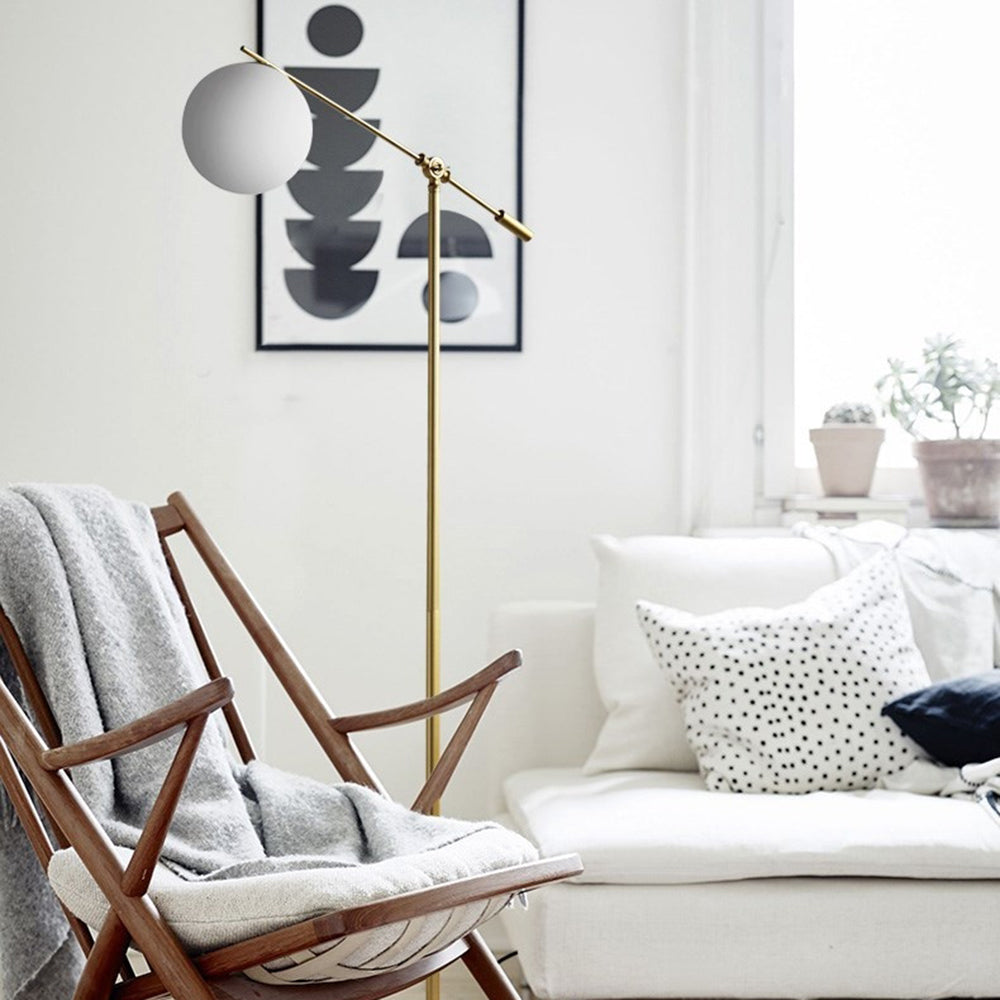 Curved Floor Lamp With Frosted Glass And Metal Base