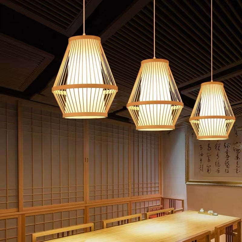 Handwoven Rattan Pendant Light With Bamboo Vintage Charm
