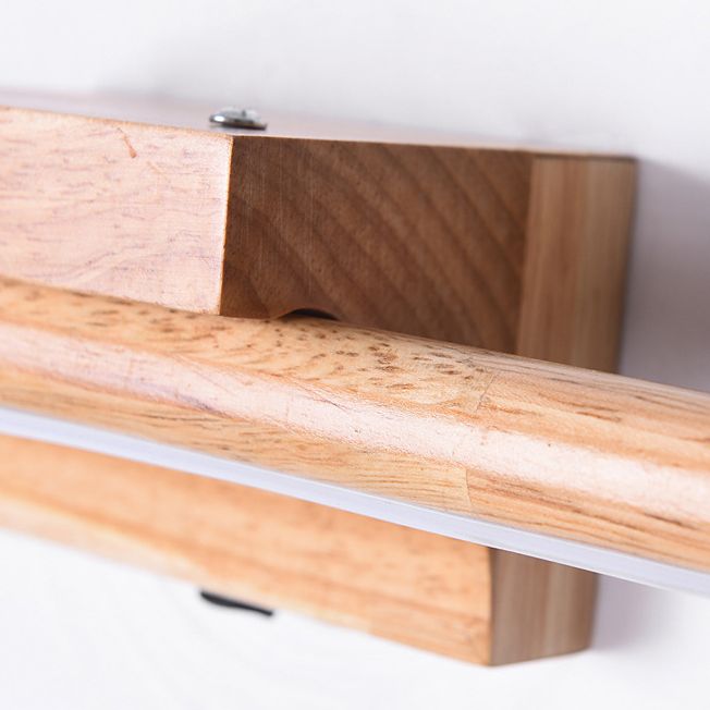 Natural Wood Linear Vanity Wall Light With Mirror Front